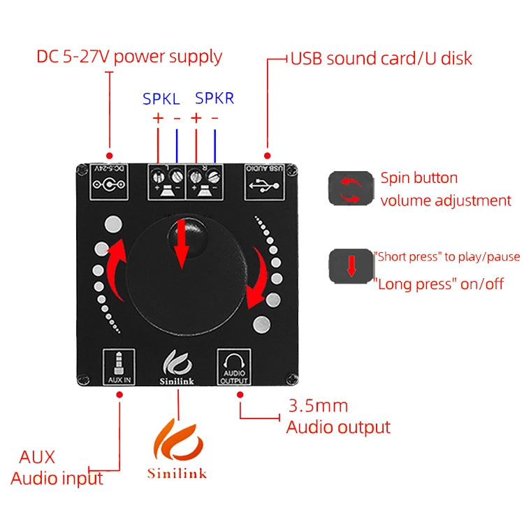 Sinilink AP50H HiFi 2.0 Stereo Bluetooth Digital TPA3116D2 Power Amplifier Board(PCB) - Breadboard / Amplifier Board by PMC Jewellery | Online Shopping South Africa | PMC Jewellery | Buy Now Pay Later Mobicred