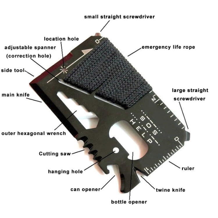 14 In 1 Stainless Steel Multi-Function Outdoor Survival Tool Card With Rope - Emergency Tools by PMC TechLife | Online Shopping South Africa | PMC TechLife | Buy Now Pay Later Mobicred