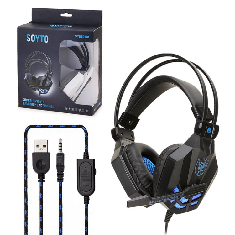 Soyto SY850MV Luminous Gaming Computer Headset For PC (White Blue) - Multimedia Headset by Soyto | Online Shopping South Africa | PMC Jewellery | Buy Now Pay Later Mobicred