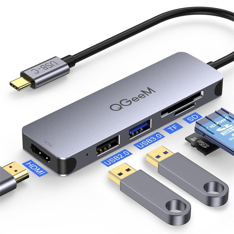 QGeeM QG-UH05-4 5 In 1 TYPE-C Extension HUB Adapter Compatible with SD/TF Reader(5-port) - free shipping - PMC Jewellery - Order now!