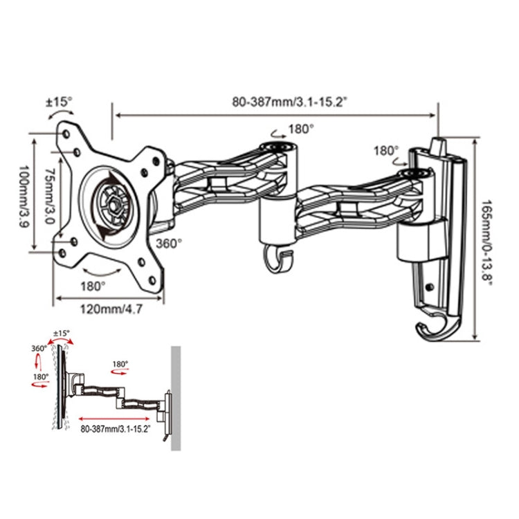 Gibbon Mounts L33 Monitor Bracket Wall Mounting Telescopic Rotating Aluminum Alloy TV Hanger - TV Brackets & Mounts by Gibbon Mounts | Online Shopping South Africa | PMC Jewellery | Buy Now Pay Later Mobicred