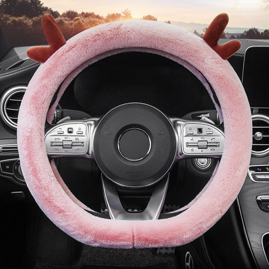 Antler Thick Plush Steering Wheel Cover, Style: D Type (Pink) - Steering Wheel Accessories by PMC Jewellery | Online Shopping South Africa | PMC Jewellery | Buy Now Pay Later Mobicred