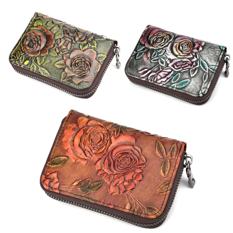 Zip Multi-card Hand-painted Organ Leather Card Holder(Silver) - Card & Passport Bags by PMC Jewellery | Online Shopping South Africa | PMC Jewellery