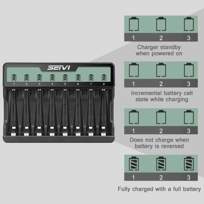 SEIVI On-Screen Eight-Slot Cradle Charging NiMH Battery USB Charger(SW-8NP) - Charger & Converter by SEIVI | Online Shopping South Africa | PMC Jewellery | Buy Now Pay Later Mobicred