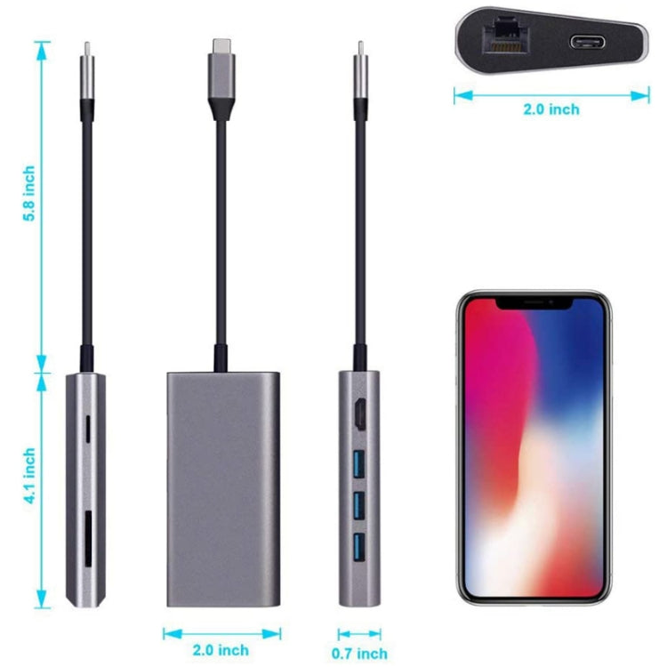 8 in 1 Type-c to HDMI+RJ45 Network Port+3USB3.0+PD Docking Station(Gray) - USB HUB by PMC Jewellery | Online Shopping South Africa | PMC Jewellery | Buy Now Pay Later Mobicred