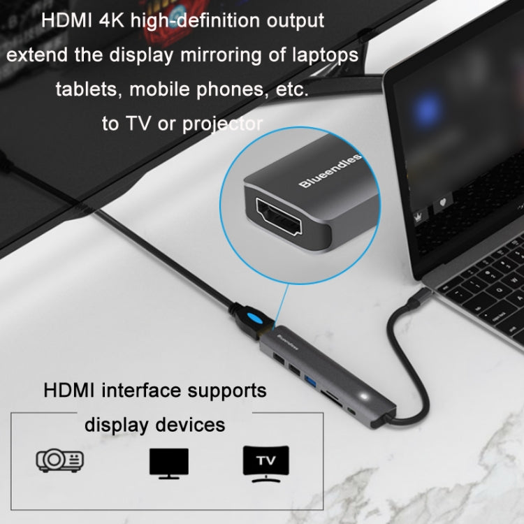 Blueendless Type-C+USB 3.0/2.0+HDMI4K HUB, Specification: 7 in 1 - USB HUB by Blueendless | Online Shopping South Africa | PMC Jewellery | Buy Now Pay Later Mobicred