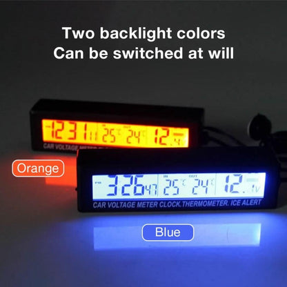 Car Inside And Outside Dual Temperature+Clock+Voltage LED Electronic Display(Orange+Blue) - Clocks & Car Meters by PMC Jewellery | Online Shopping South Africa | PMC Jewellery