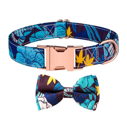 Rose Gold Buckle Pet Detachable Bow Collar, Size: S 1.5x28-40cm(Blue Snake Flower) - Collars by PMC Jewellery | Online Shopping South Africa | PMC Jewellery