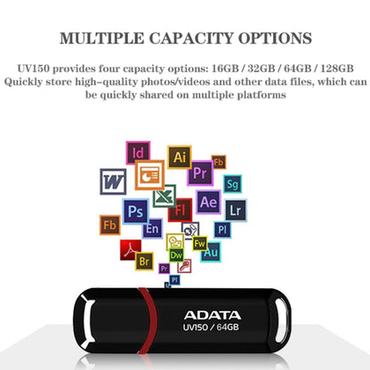 ADATA UV150 High Speed USB3.1 Business USB Flash Drive, Capacity: 128GB(Black) - USB Flash Drives by ADATA | Online Shopping South Africa | PMC Jewellery | Buy Now Pay Later Mobicred