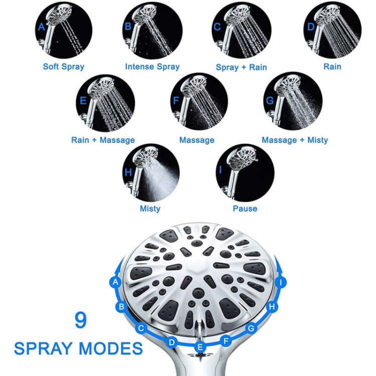 9 Functions Handheld Shower Pressurized Shower With Water Off and Pause, Style: Shower Kit - Shower Head by PMC Jewellery | Online Shopping South Africa | PMC Jewellery