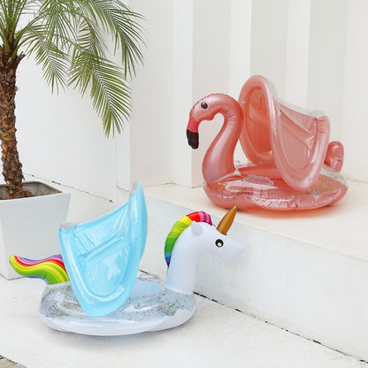 Inflatable Children Swimming Ring with Sunshade Floating Seat(Flamingo) - Swimming Rings by PMC Jewellery | Online Shopping South Africa | PMC Jewellery