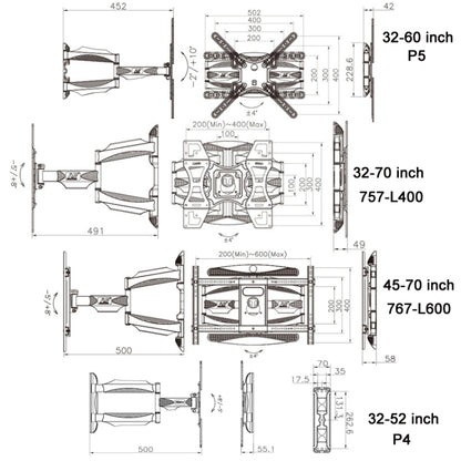 NORTH BAYOU Telescopic Swivel TV Monitor Wall Mount Bracket For 32-52 inch - TV Brackets & Mounts by NORTH BAYOU | Online Shopping South Africa | PMC Jewellery | Buy Now Pay Later Mobicred