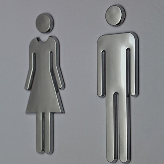 2 PCS 20cm 3D DIY Man & Woman Toilet Sticker WC Door Sign Decals Toilet Signs(Silver) - Ornaments by PMC Jewellery | Online Shopping South Africa | PMC Jewellery