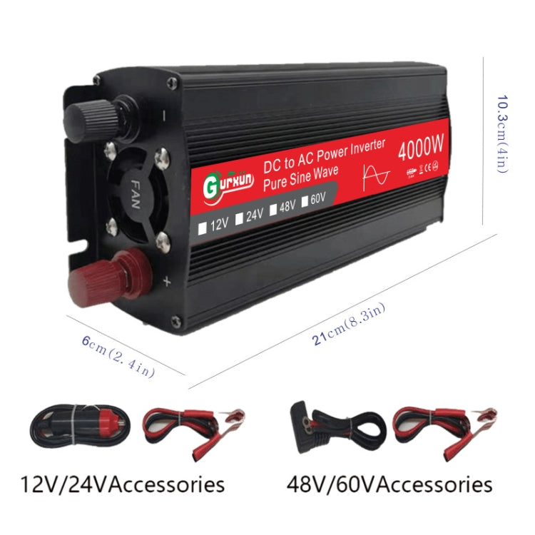 Gurxun 4000W Home Car Power Converter Sine Wave Inverter, Specification: 12V To 220V - Pure Sine Wave by PMC Jewellery | Online Shopping South Africa | PMC Jewellery