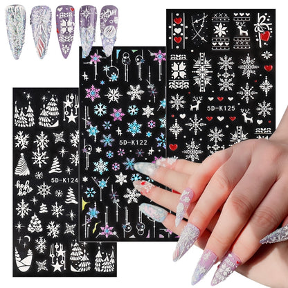 3 PCS 5D Embossed Nail Stickers Christmas Snowflake Elk Nail Stickers(5D-K120) - Nail Stickers by PMC Jewellery | Online Shopping South Africa | PMC Jewellery | Buy Now Pay Later Mobicred