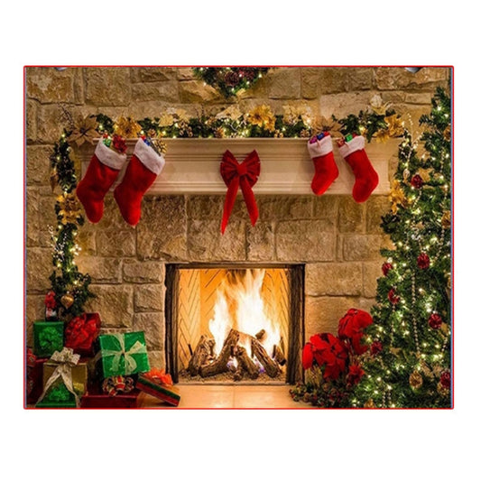 Christmas Layout Fireplace Photography Background Cloth(Yellow) -  by PMC Jewellery | Online Shopping South Africa | PMC Jewellery | Buy Now Pay Later Mobicred