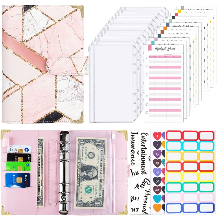 A6 Leather Loose-leaf Budget Book Handbook Notepad(Marbled-Pink) - Notebooks by PMc TechLife | Online Shopping South Africa | PMc TechLife | Buy Now Pay Later Mobicred