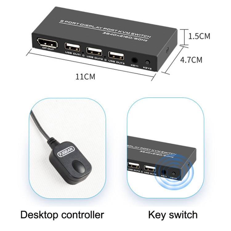 FJGEAR FJ-DK201 60HZ 2 Ports DP + USB To KVM Switcher With Desktop Controller - Others by FJGEAR | Online Shopping South Africa | PMC Jewellery | Buy Now Pay Later Mobicred