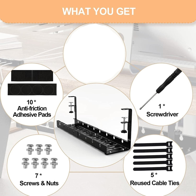 Stretchable Under Desk Cable Management Tray Carbon Steel Cable Organizer Cable Storage Rack(White) - Shelf & Hooks by PMC Jewellery | Online Shopping South Africa | PMC Jewellery