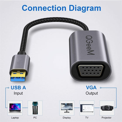 QGeeM QG-UA07-A USB 3.0 to VGA High Speed Transfer Multi-Display Video Converter(Silver Gray) - Cable & Adapters by QGeeM | Online Shopping South Africa | PMC Jewellery | Buy Now Pay Later Mobicred