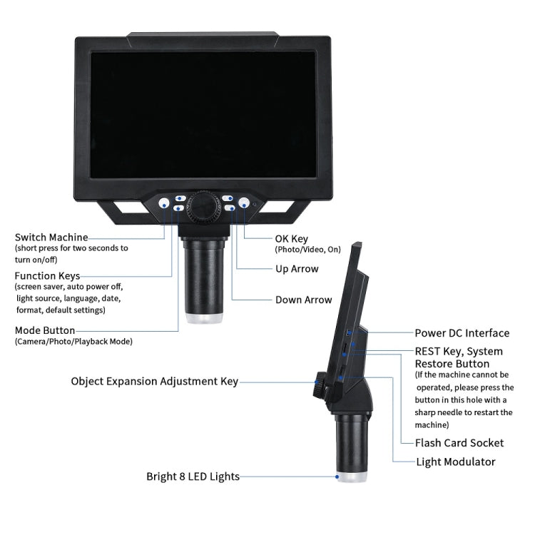 G1600 1-1600X Magnification 9 Inch Electron Microscope, Style: With Battery US Plug - Digital Microscope by PMC TechLife | Online Shopping South Africa | PMC TechLife | Buy Now Pay Later Mobicred