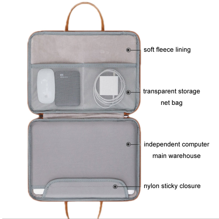 Baona Leather Fully Open Portable Waterproof Computer Bag, Size: 15/15.6/16 inches(Gray Brown) - 15 inch by Baona | Online Shopping South Africa | PMC Jewellery | Buy Now Pay Later Mobicred