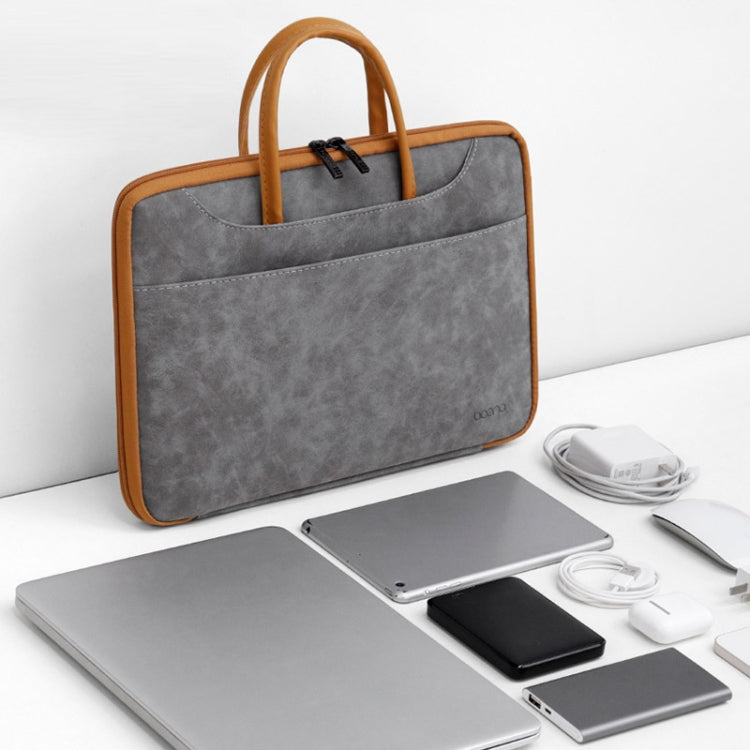 Baona Leather Fully Open Portable Waterproof Computer Bag, Size: 15/15.6/16 inches(Gray Brown) - free shipping - PMC Jewellery - Order now!