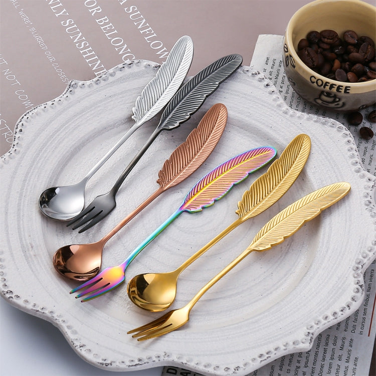 304 Stainless Steel Feather Spoon Fork Literary Tableware,Style: 2 In 1 True Color- Blue Box - Cutlery Sets by PMC Jewellery | Online Shopping South Africa | PMC Jewellery