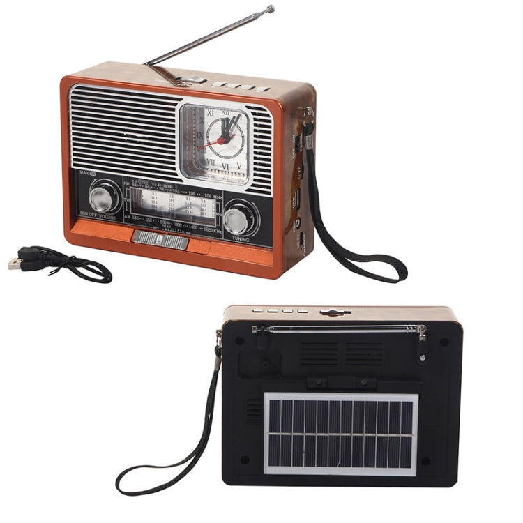 BAIJIALI  EC-2113BTS Retro Wood Grain Clock Player Wireless Solar Energy With Lamp Outdoor Radio(Shallow Peach Wood Grain) - Radio Player by BAIJIALI | Online Shopping South Africa | PMC Jewellery