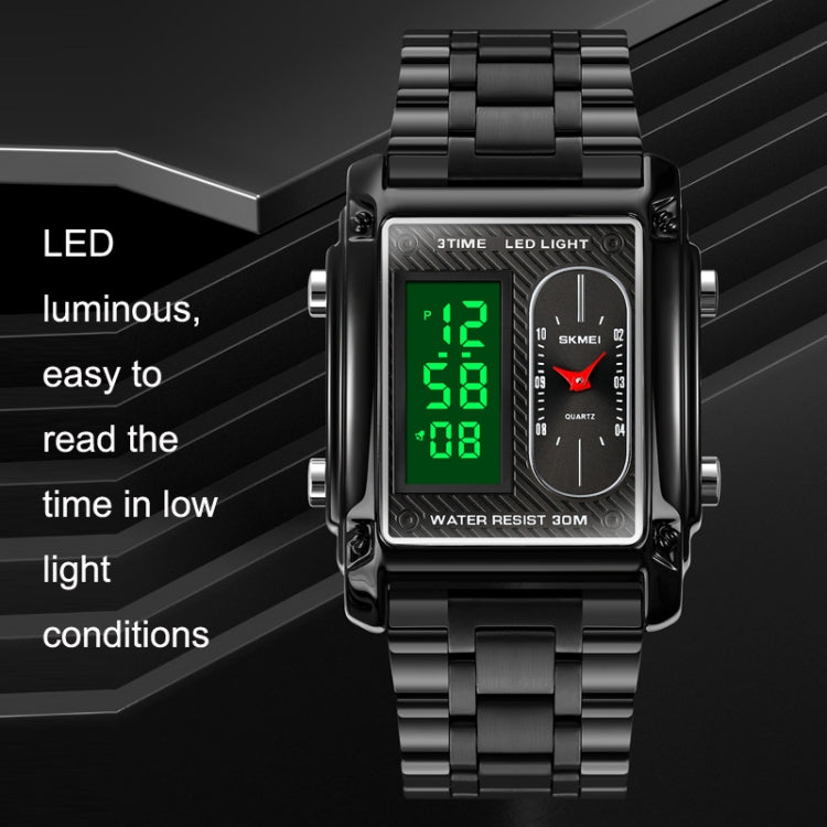SKMEI 1868 Square Double Display Waterproof Men Watch, Style: Leather Belt (Silver) - free shipping - PMC TechLife - Order now!