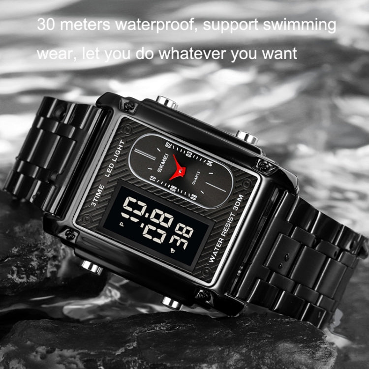 SKMEI 1868 Square Double Display Waterproof Men Watch, Style: Leather Belt (Silver) - free shipping - PMC TechLife - Order now!