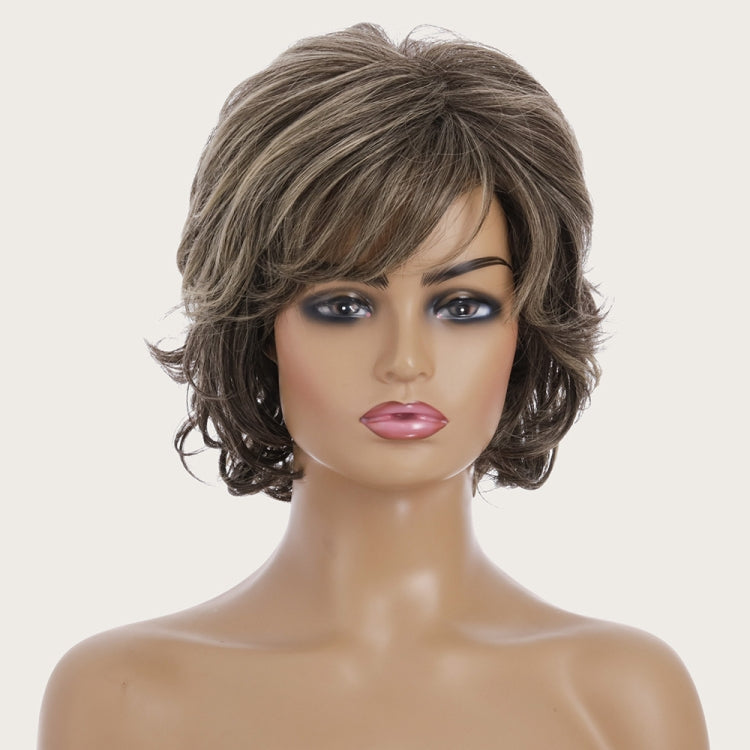 Wig-449 Brown+Light Gold Ladies Short Curly Hair High Temperature Silk Chemical Fiber Wig Headgear - Wigs by PMC Jewellery | Online Shopping South Africa | PMC Jewellery