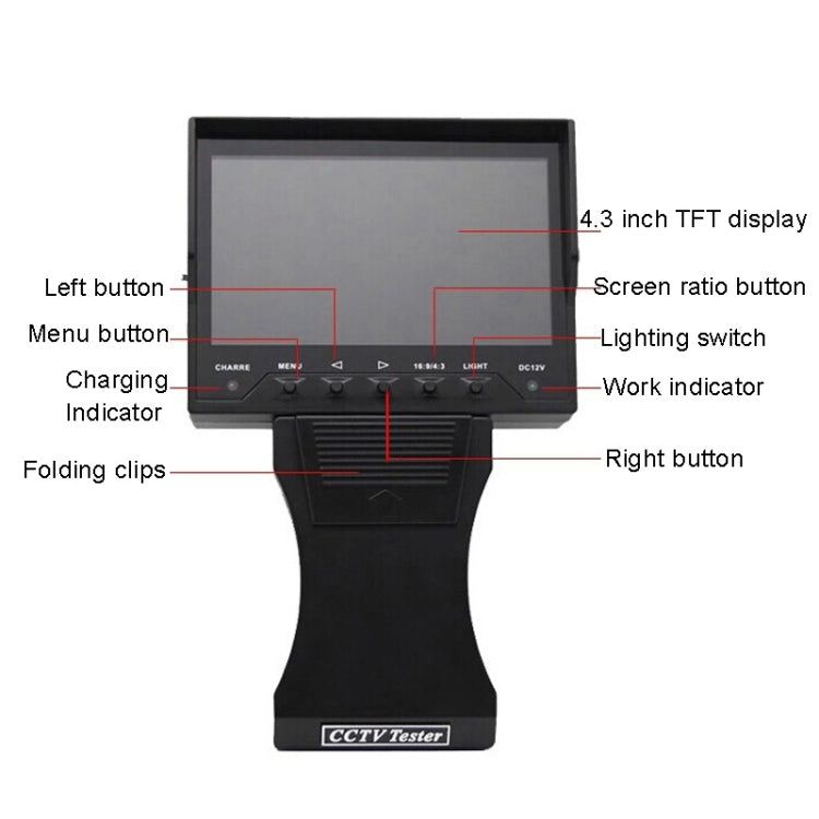 JSK-4300B 4.3 inch Handheld 12V Output Network Cable Monitoring Tester(With US Plug Power Adapter) - Other Tools by PMC Jewellery | Online Shopping South Africa | PMC Jewellery