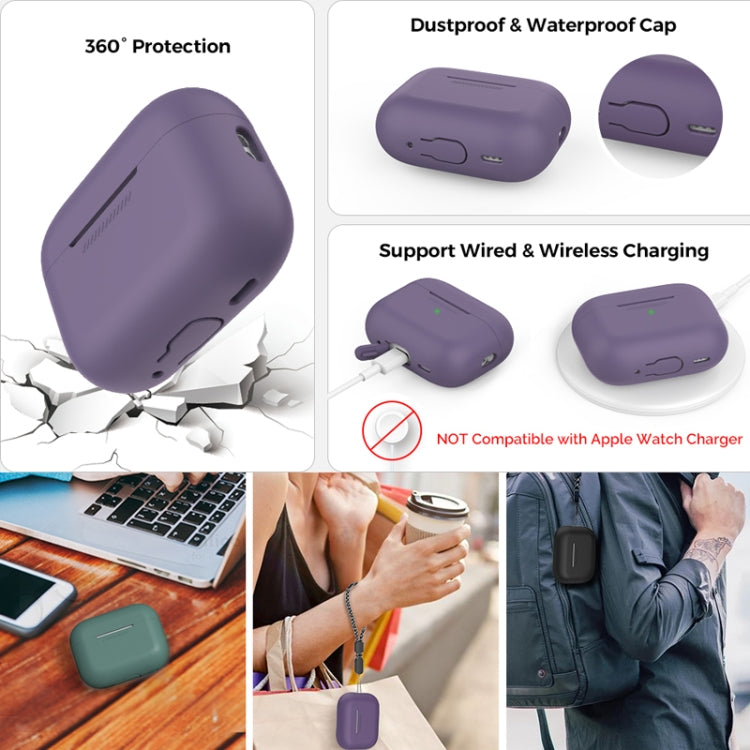 For AirPods Pro 2 AhaStyle PT187 Silicone One-Piece Protective Case With Lanyard Case(Dark Purple) - For AirPods Pro 2 by AhaStyle | Online Shopping South Africa | PMC Jewellery | Buy Now Pay Later Mobicred