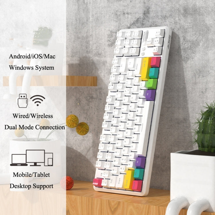 Ajazz K870T 87-Key RGB Office Game Phone Tablet Bluetooth/Wired Dual-Mode Mechanical Keyboard Red Shaft (White) - Wired Keyboard by Ajazz | Online Shopping South Africa | PMC Jewellery | Buy Now Pay Later Mobicred