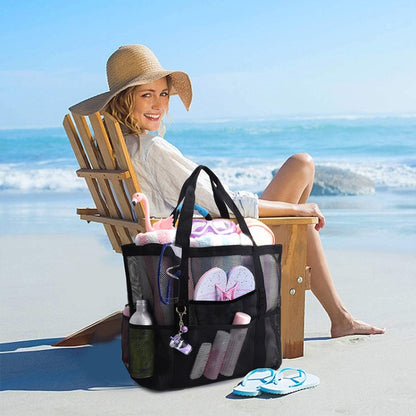 Large Capacity Mesh Swimming Tote Beach Bag(Black) - Storage Bags by PMC Jewellery | Online Shopping South Africa | PMC Jewellery