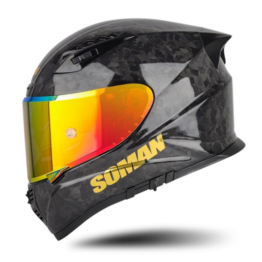 SOMAN Motorcycle Carbon Fiber Double Lens Thermal Safety Helmet, Size: XXL(Cheetah Print REVO) - Helmets by SOMAN | Online Shopping South Africa | PMC Jewellery | Buy Now Pay Later Mobicred