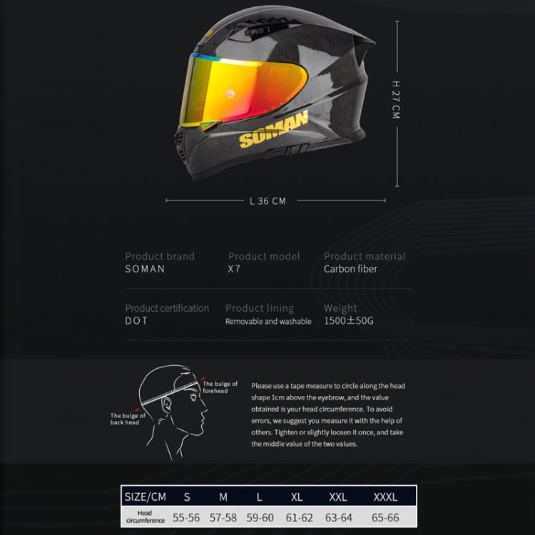 SOMAN Motorcycle Carbon Fiber Double Lens Thermal Safety Helmet, Size: XXL(Snake Carbon Fiber REVO) - Helmets by SOMAN | Online Shopping South Africa | PMC Jewellery | Buy Now Pay Later Mobicred