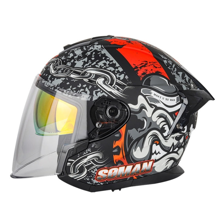 SOMAN Motorcycle Electric Bicycle Dual Lens Riding Helmet, Size: XXL(Matte Black Red) - Helmets by SOMAN | Online Shopping South Africa | PMC Jewellery | Buy Now Pay Later Mobicred