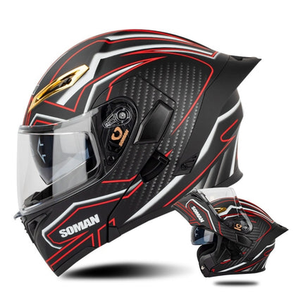 SOMAN Motorcycle Dual Lens Riding Peel-Off Full Coverage Helmet, Size: M(Matt Black Red) - Helmets by SOMAN | Online Shopping South Africa | PMC Jewellery | Buy Now Pay Later Mobicred