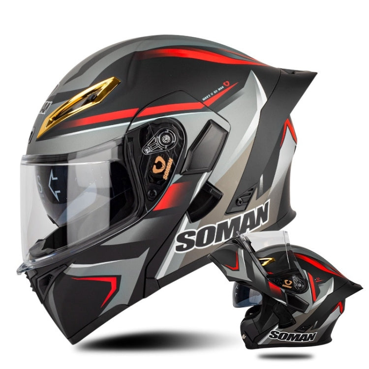 SOMAN Motorcycle Dual Lens Riding Peel-Off Full Coverage Helmet, Size: M(Red Gray Vision) - free shipping - PMC TechLife - Order now!