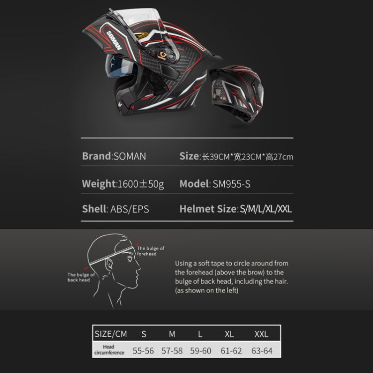 SOMAN Motorcycle Dual Lens Riding Peel-Off Full Coverage Helmet, Size: S(Red Gray Vision) - free shipping - PMC TechLife - Order now!