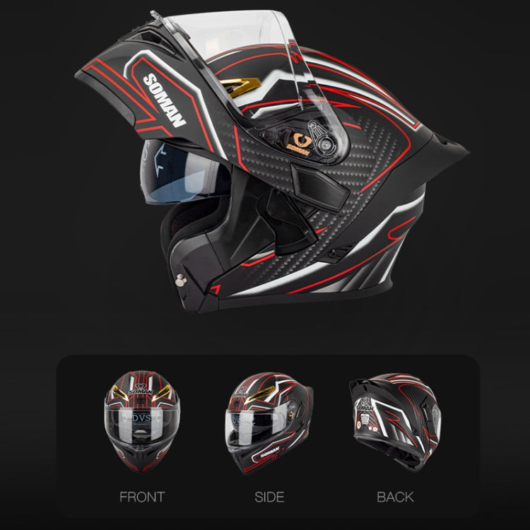SOMAN Motorcycle Dual Lens Riding Peel-Off Full Coverage Helmet, Size: S(Bright Black White) - Helmets by SOMAN | Online Shopping South Africa | PMC Jewellery | Buy Now Pay Later Mobicred