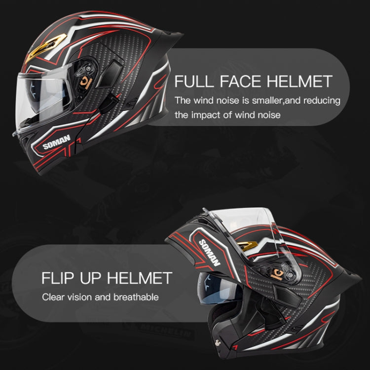 SOMAN Motorcycle Dual Lens Riding Peel-Off Full Coverage Helmet, Size: XXL(Matt Black Red) - Helmets by SOMAN | Online Shopping South Africa | PMC Jewellery | Buy Now Pay Later Mobicred