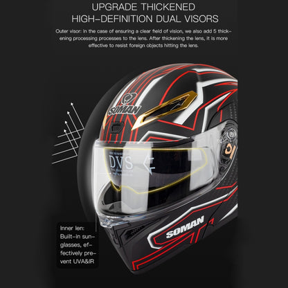 SOMAN Motorcycle Dual Lens Riding Peel-Off Full Coverage Helmet, Size: S(Matt Black Red) - Helmets by SOMAN | Online Shopping South Africa | PMC Jewellery | Buy Now Pay Later Mobicred