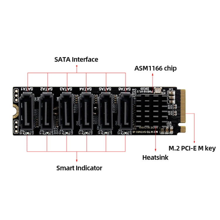 M2 M-EKY PCIE3.0 To SATA6G Transfer Expansion Card 6 Port Hard Disk Expansion Adapter Card(PH516) - Card Adapter by PMC TechLife | Online Shopping South Africa | PMC TechLife
