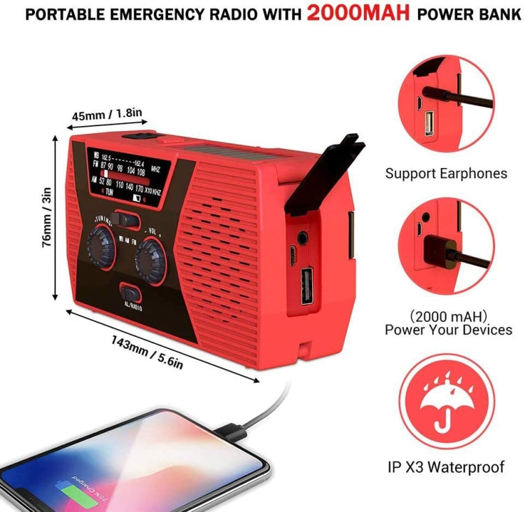 AM/FM/NoAA 2000mAh Emergency Radio Portable Hand Crank Solar Powered Radio(Green) - Radio Player by PMC Jewellery | Online Shopping South Africa | PMC Jewellery | Buy Now Pay Later Mobicred