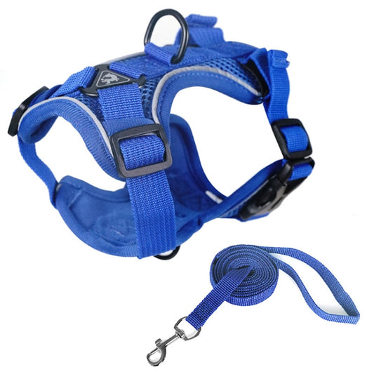 Pet Vest Harness + Traction Rope Set Reflective Breathable Dog Cat Harness, Size: L(Blue) - Leashes by PMC Jewellery | Online Shopping South Africa | PMC Jewellery