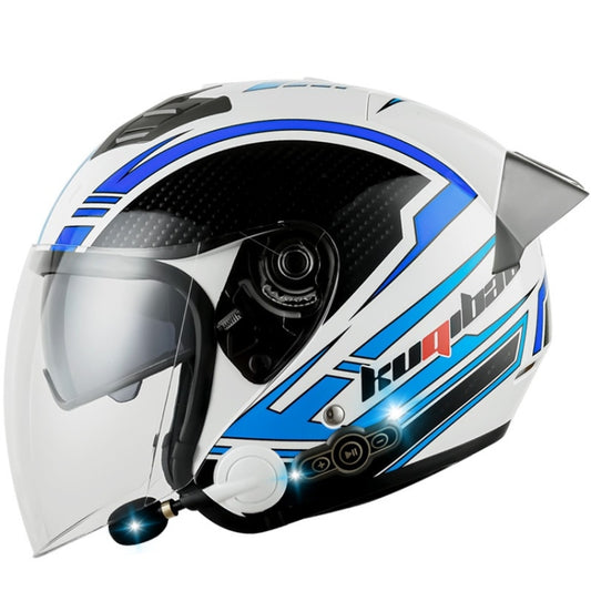 KUQIBAO Motorcycle Smart Bluetooth Sun Protection Double Lens Safety Helmet, Size: M(White Phantom Fiber+Gray Tail) - Helmets by KUQIBAO | Online Shopping South Africa | PMC Jewellery | Buy Now Pay Later Mobicred