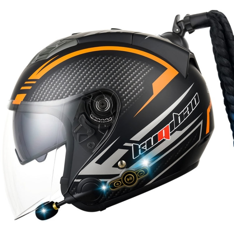 KUQIBAO Motorcycle Bluetooth Headset Double Lens Helmet With Braid, Size: L(Fruits Black Phantom Fiber) - free shipping - PMC TechLife - Order now!